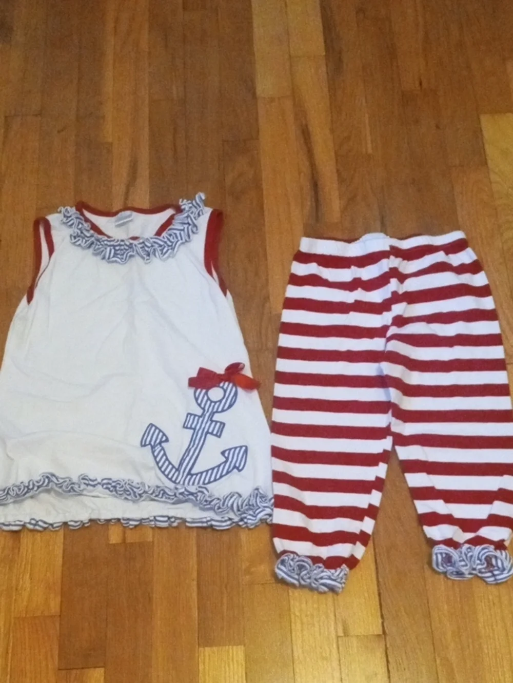 girl 10/12 sleeveless nautical top and striped capri pants red white blue